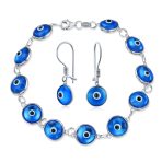 Good Luck Amulet Turkish Translucent Green Glass Evil Eye Bracelet .925 Sterling Silver 7.5 Inch - Image 18