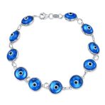 Good Luck Amulet Turkish Translucent Green Glass Evil Eye Bracelet .925 Sterling Silver 7.5 Inch - Image 36