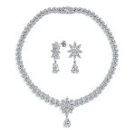 Bridal  Marquise Leaf CZ Choker Necklace Earrings Set