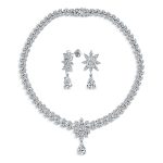 Bridal  Marquise Leaf CZ Choker Necklace Earrings Set