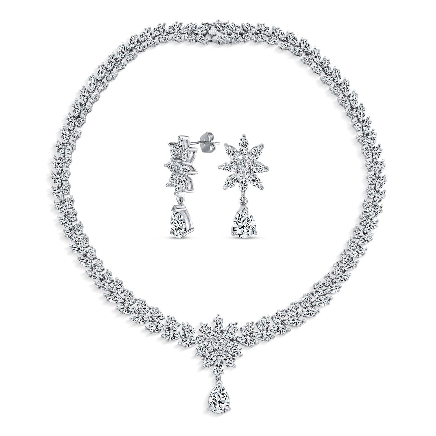 set-necklace-earrings-bride-silver-cz-oa-71ola1263-set_1 Bridal Marquise Leaf CZ Choker Necklace Earrings Set - Image 1