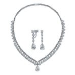 Vintage Style CZ Cubic Zirconia Solitaire Teardrop Statement Necklace & Clip-On Earrings Jewelry Set