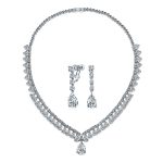 Vintage Style CZ Cubic Zirconia Solitaire Teardrop Statement Necklace & Clip-On Earrings Jewelry Set