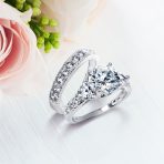 3CT CZ Solitaire with Heart Accents Cubic Zirconia Engagement Ring Set Band .925 Sterling Silver - Image 4