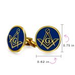 Round Circle Disc Freemasons Compass Symbol Shirt Cufflink Royal Blue Enamel - Image 4
