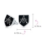 Shield Freemasons Compass Symbol Shirt Cufflink Black Enamel Silver Tone Steel - Image 4