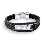 Black Cord Brown Leather ID Stacking Bracelet  Stainless - Image 3
