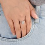 Simple Delicate Sterling Silver Pave Dangle Heart Charm Ring 1MM Thin Band - Image 3