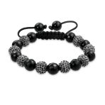 Black Gold Tone Pave Crystal Ball Strand Bracelet Black Cord - Image 3