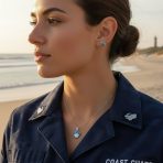Created Blue Opal Conch Necklace & Crab Stud Earring Jewelry Set Sterling Silver - Image 2