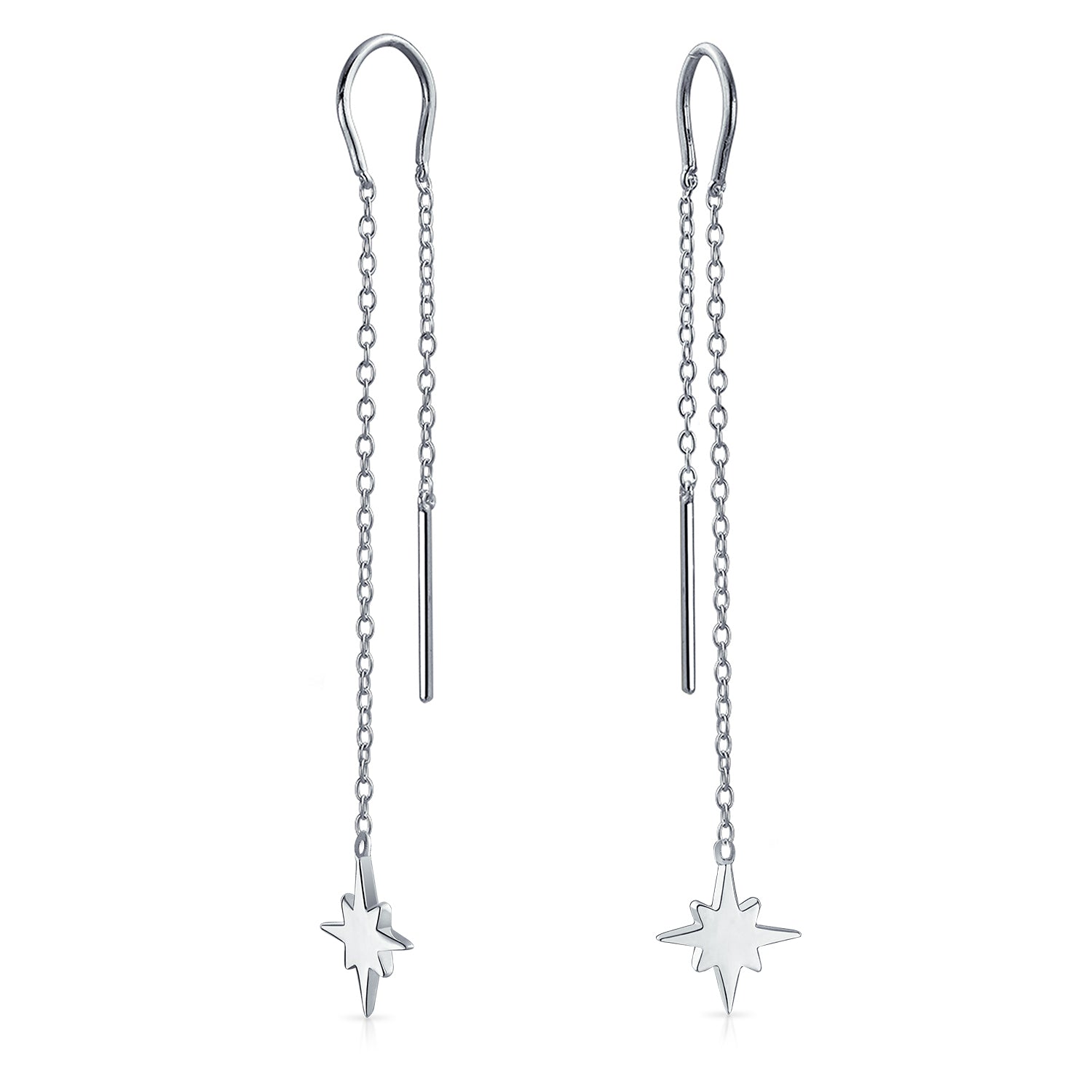 shinning-north-star-earrings-silver_pfs-12-6057s_1 Minimalist Celestial Dangle Earrings North Star Threader .925 Sterling Silver - Image 1
