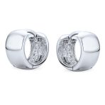 Simple Wide Huggie Hoop Earrings Gold Plated .925 Sterling Silver Polished Hinge Closure - Image 3