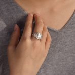 Art Deco Style Statement Engagement Ring 3CT CZ Cubic Zirconia Emerald Cut Baguette Sterling Silver - Image 3