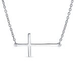 Religious Simple Sideways Cross Necklace Station Pendant .925 Sterling Silver
