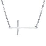 Religious Simple Sideways Cross Necklace Station Pendant .925 Sterling Silver