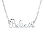 Sideways Station Script Word Believe Pendant Necklace .925 Sterling Silver 16"