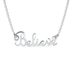 Sideways Station Script Word Believe Pendant Necklace .925 Sterling Silver 16"