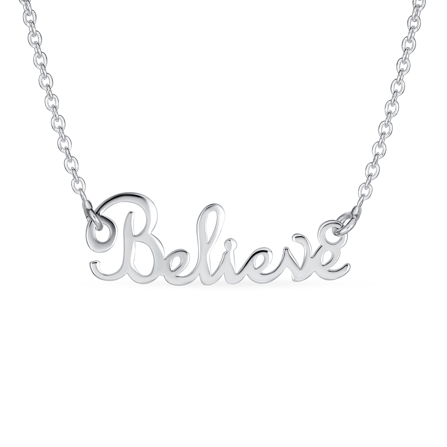 sideways-dainty-cursive-believe-word-srn-s111563n-01 Sideways Station Script Word Believe Pendant Necklace .925 Sterling Silver 16" - Image 1