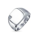 Large Square CZ Accent Blank Monogram Initial Signet Ring Stainless Steel