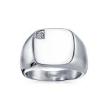 Large Square CZ Accent Blank Monogram Initial Signet Ring Stainless Steel - Image 2
