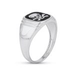 Classic Flat Black Onyx Gemstones Signet Skull Crossbones Ring Sterling Silver - Image 2
