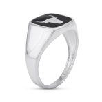 Mens Silver Ring with Black Onyx Gemstone and Longhorn Skull in Sterling Silver - Image 2
