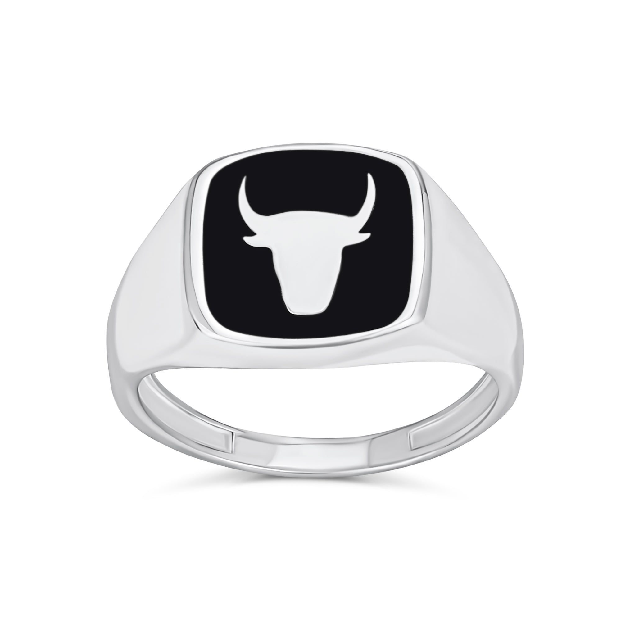 signet_western_texas_antelope_ring_srn-s749717r_1 Mens Silver Ring with Black Onyx Gemstone and Longhorn Skull in Sterling Silver - Image 1