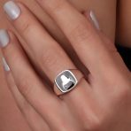 Mens Silver Ring with Black Onyx Gemstone and Longhorn Skull in Sterling Silver - Image 4