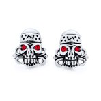Red Crystal Eyes Dia De Los Muertos Pirate Skull Stud Earrings Stainless Steel - Image 2