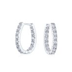 Classic Bridal Oval CZ Hoop Earrings Black Rose Gold Sterling Silver .60 Inch