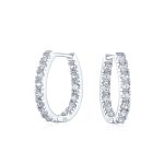 Classic Bridal Oval CZ Hoop Earrings Black Rose Gold Sterling Silver .60 Inch