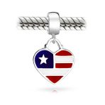 Patriotic Flag Heart Dangle Charm Bead Sterling Silver for European Bracelet - Image 3
