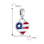 Patriotic Flag Heart Dangle Charm Bead Sterling Silver for European Bracelet - Image 4