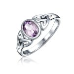 Oval Gemstone Celtic Trinity Knot Ring for BFF Sorority Sister Sterling Silver