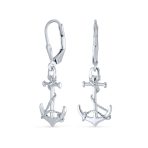 Tropical Beach Nautical Anchor Lever Back Dangle Earrings .925 Sterling Silver