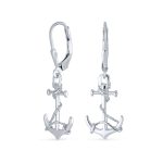 Tropical Beach Nautical Anchor Lever Back Dangle Earrings .925 Sterling Silver