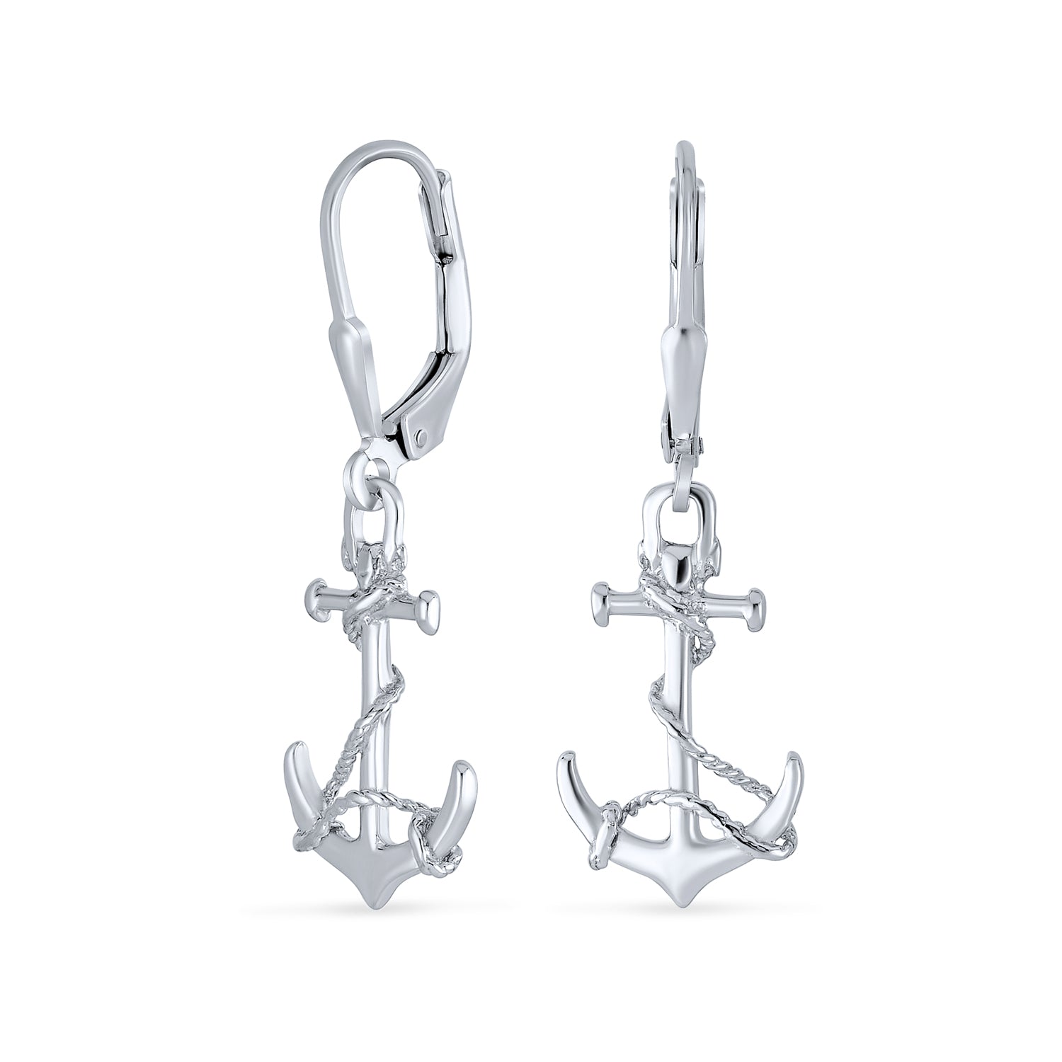 silver-anchor-dangle-earrings-appl-je-1309104_1 Tropical Beach Nautical Anchor Lever Back Dangle Earrings .925 Sterling Silver - Image 1