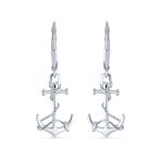 Tropical Beach Nautical Anchor Lever Back Dangle Earrings .925 Sterling Silver - Image 2