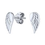 Delicate Guardian Angel Wing Feather Stud Earrings Silver