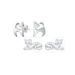 Set of 2 Siamese Sitting Cat Stud Earrings Sterling Silver Animal Pet Jewelry