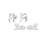 Set of 2 Siamese Sitting Cat Stud Earrings Sterling Silver Animal Pet Jewelry