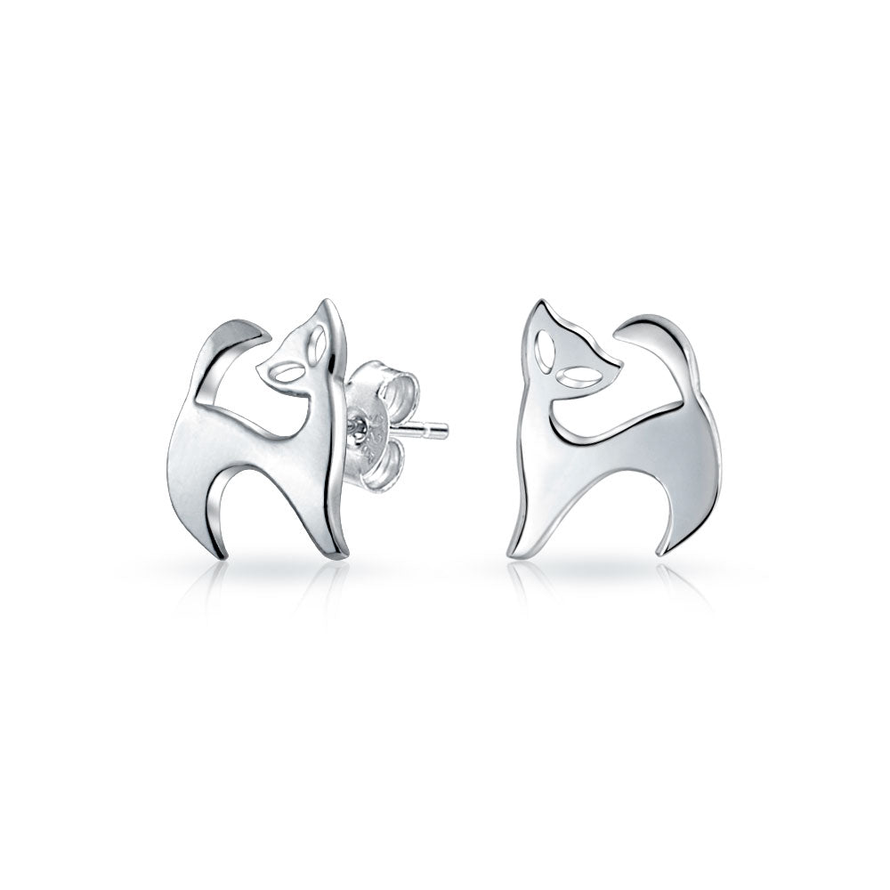 silver-animal-cat-stud-earrings_pmr-s11203 Siamese Cat Stud Earrings in Sterling Silver - Whimsical and Cute Pet Jewelry - Image 1