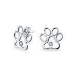 BFF CZ Stud Earrings Pet Lovers Cat Dog Paw Print Silver - Image 2