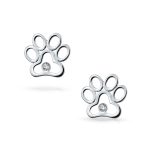 BFF CZ Stud Earrings Pet Lovers Cat Dog Paw Print Silver