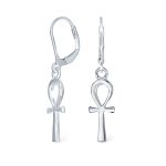 Religious Symbol of Life Ankh Cross Dangle Earrings .925 Sterling Silver Lever Back