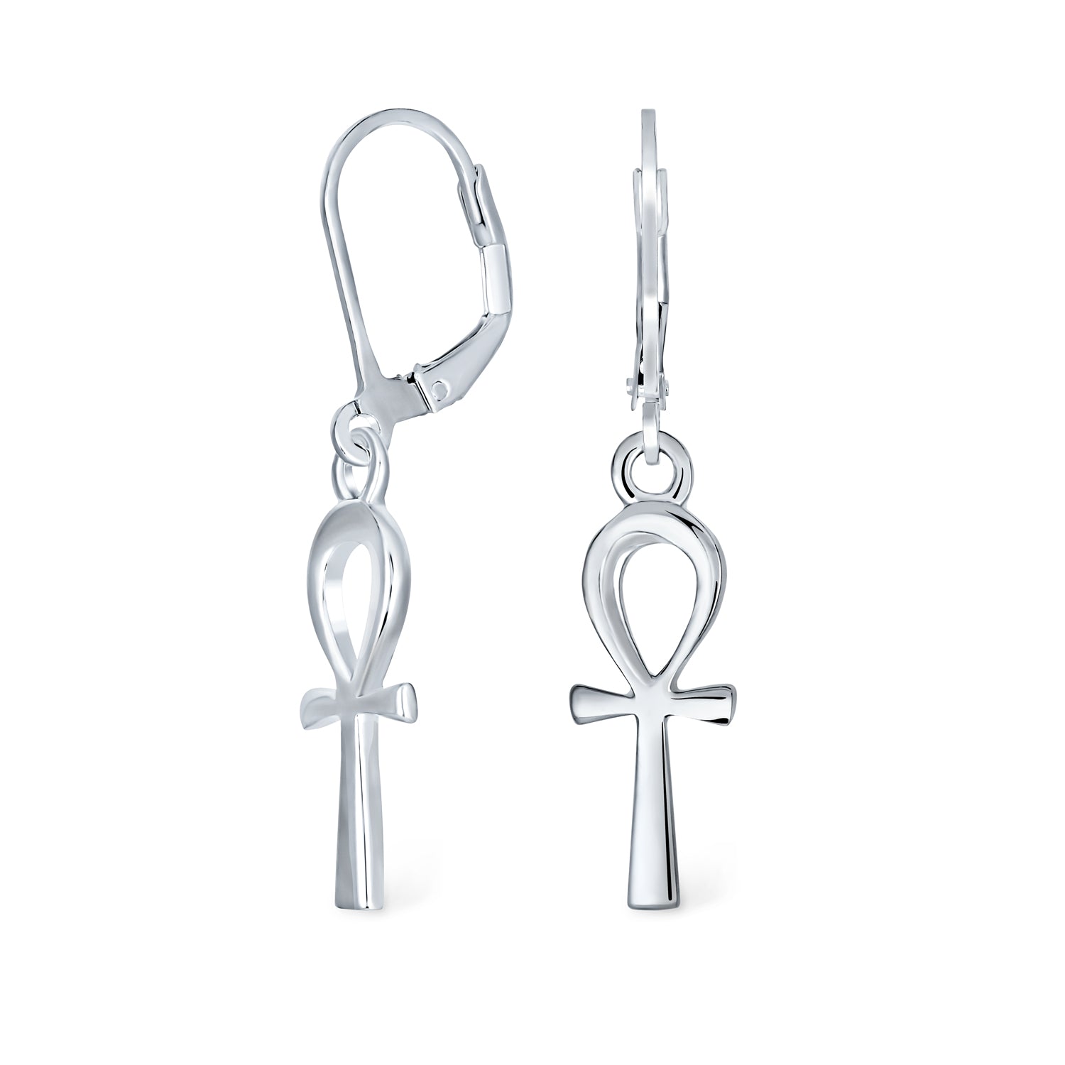 silver-ankh-earrings-dangle-drop-pmr-e10439_1 Religious Symbol of Life Ankh Cross Dangle Earrings .925 Sterling Silver Lever Back - Image 1