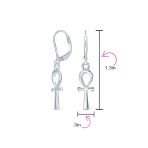 Religious Symbol of Life Ankh Cross Dangle Earrings .925 Sterling Silver Lever Back - Image 4