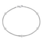 Simple Ball Bead Snake Chain Anklet Ankle Bracelet Sterling Silver 10" Italy