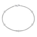 Simple Ball Bead Snake Chain Anklet Ankle Bracelet Sterling Silver 10" Italy