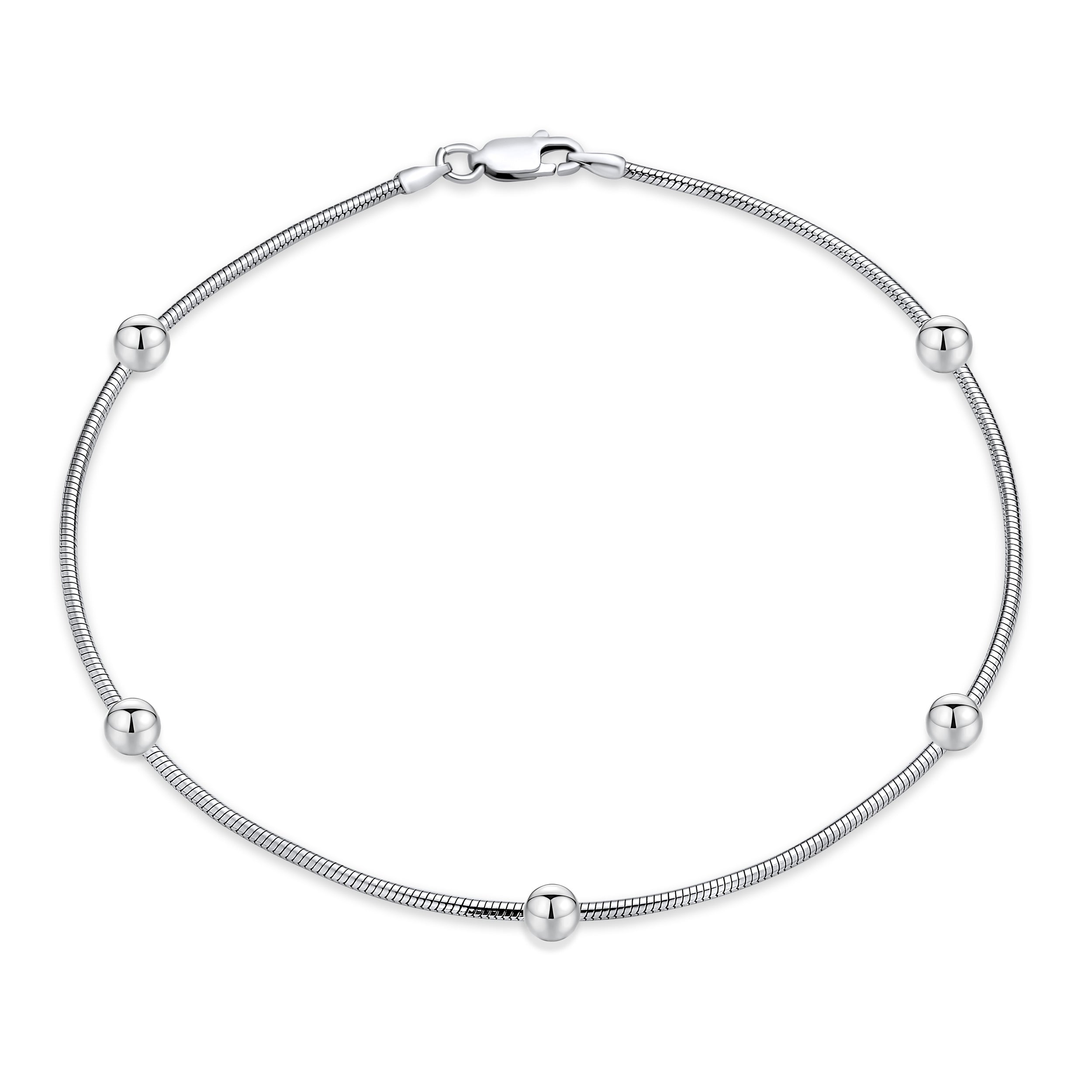 silver-anklet-beaded-snake-chain_sstr-snk-b4mm_11 Simple Ball Bead Snake Chain Anklet Ankle Bracelet Sterling Silver 10" Italy - Image 1